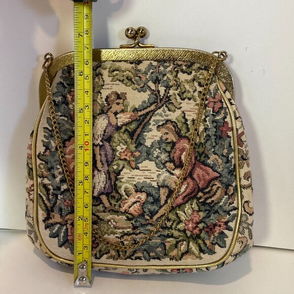 Vintage Julias Resnick JR Handbag Courting Couply Tapestry Needlepoint Gold - Picture 8 of 8